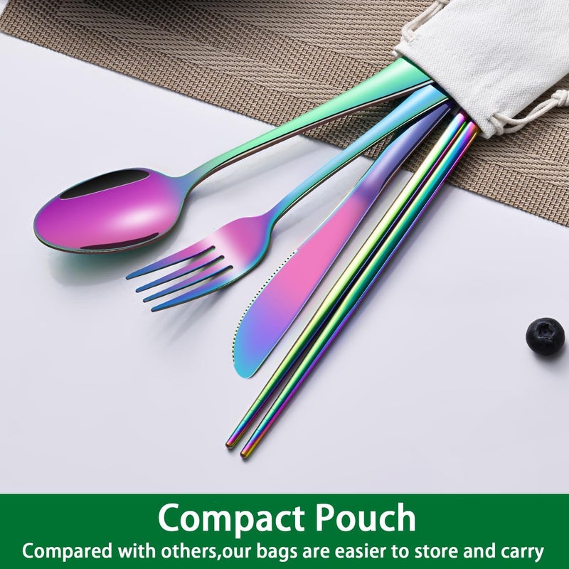 Dehov Rainbow Working Lunch Silveware Set,Reusable Travel Utensils Set With Case Includes Stainless Steel Chopsticks Knife Spoon And Fork,Camping Picnic Essentials - Image 4